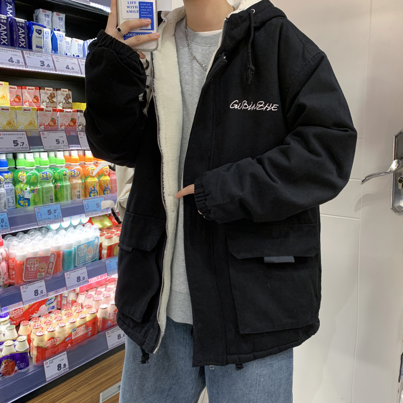 3冬季男士工装棉服外套大码连帽羊羔毛棉袄XZ405-1-Y10,男装棉衣,星座405-1