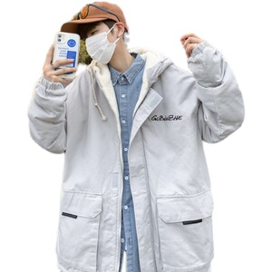 3冬季男士工装棉服外套大码连帽羊羔毛棉袄XZ405-1-Y10图片