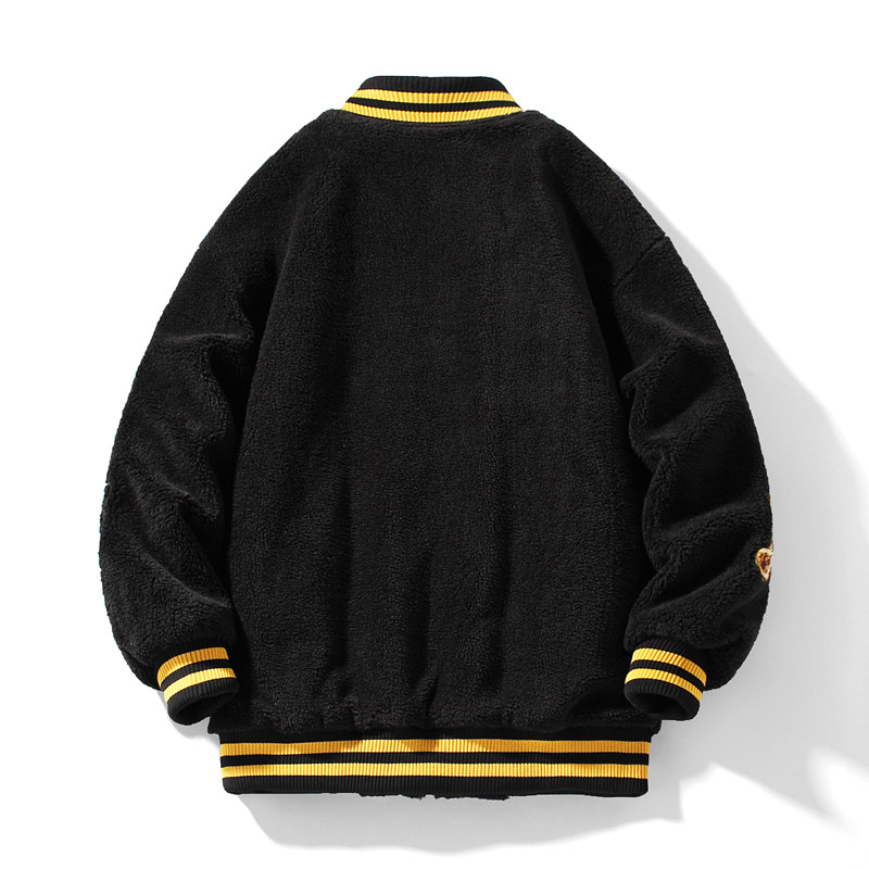 3日系白底冬季宽松小熊绣花加棉羊羔毛棉服XZ405-1-Y13,男装棉衣,星座405-1