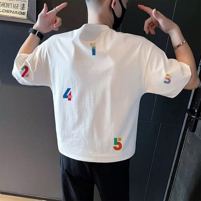 2025新款衣服T恤男ins潮牌白色半袖男装创意印花百搭圆领短袖上衣