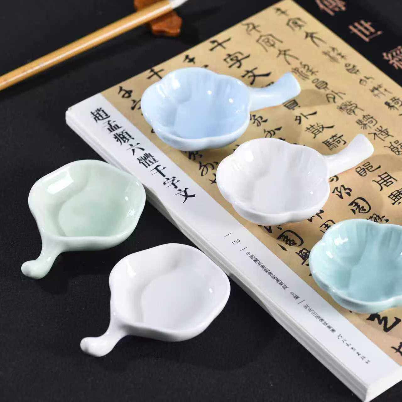 梅花墨碟多功能陶瓷调料碟酱料碟毛笔架笔搁水碟文房四宝书