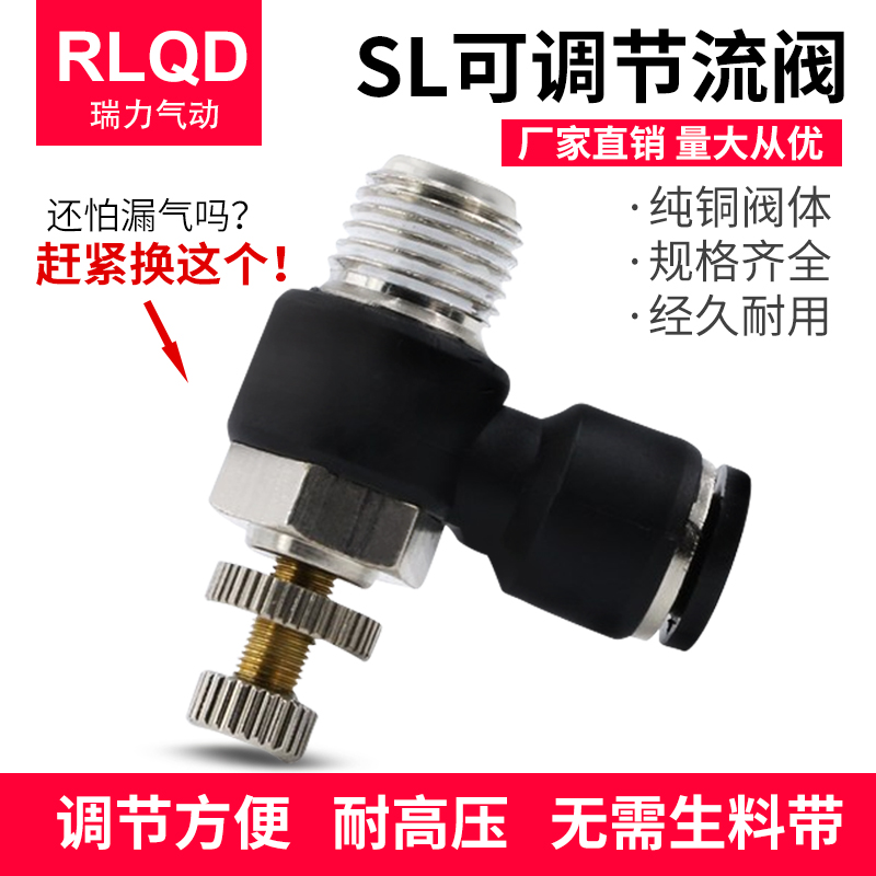 CHPISCO快插气管接头节流SL6-6M-01-02-03-4SL8-1-2-3-4-5M蓝黑白