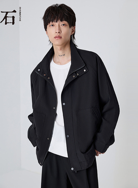 流石男装黑色时尚高级短款夹克2026年春季新款男士休闲简约外套潮