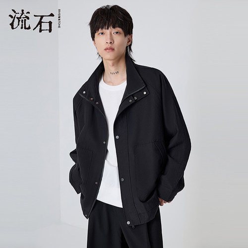 流石男装黑色时尚高级短款夹克潮