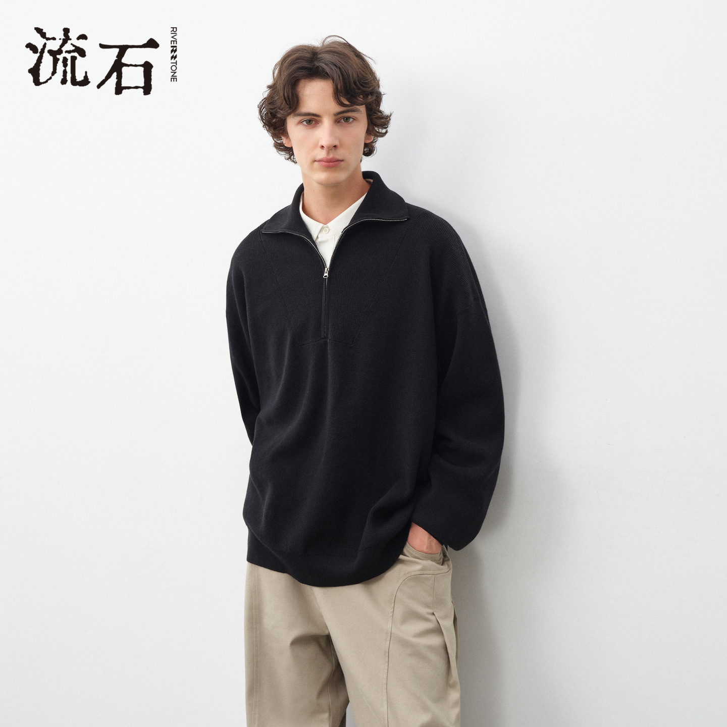 商场同款流石男装半拉链长袖毛衣