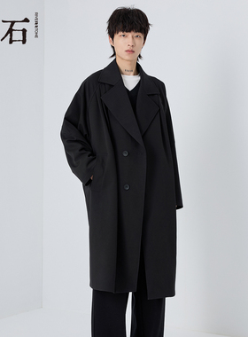 RS流石男装黑色时尚高端长款风衣2026年秋季新款男士阔版高级外套