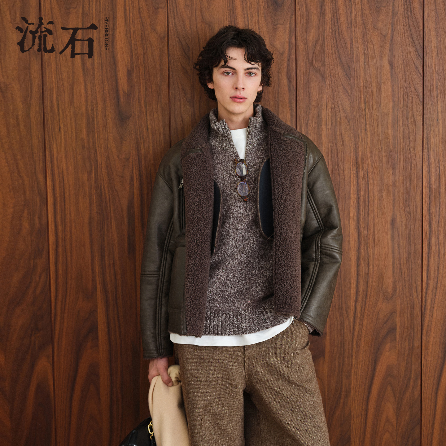 商场同款流石男装仿羊羔毛皮外套