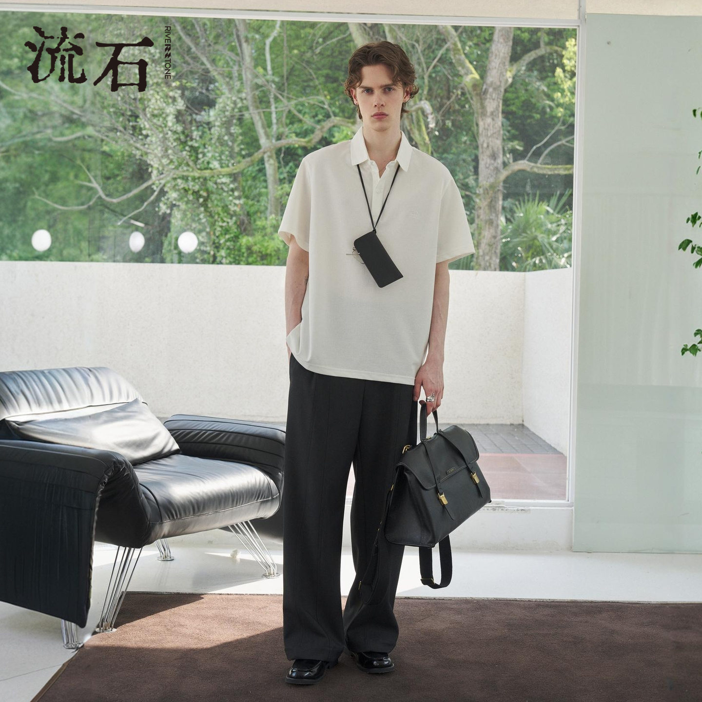 商场同款流石男装莱赛尔POLO衫潮