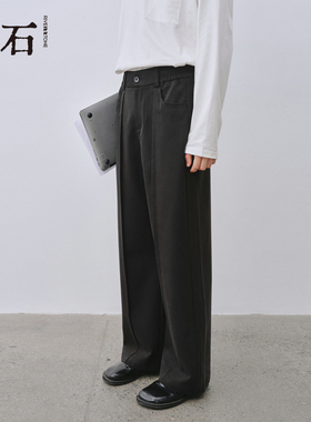 流石男装百搭时尚黑色休闲长裤2026年秋季新款男士简约宽松阔腿裤