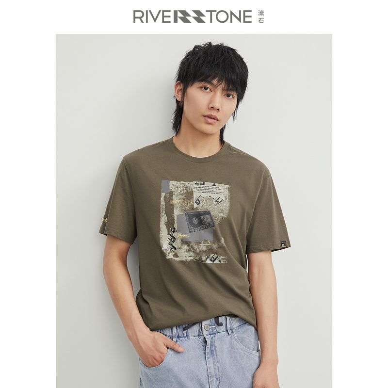 RS男装夏装复古印花T恤男2023夏季新款棉质舒适休闲百搭短袖潮流