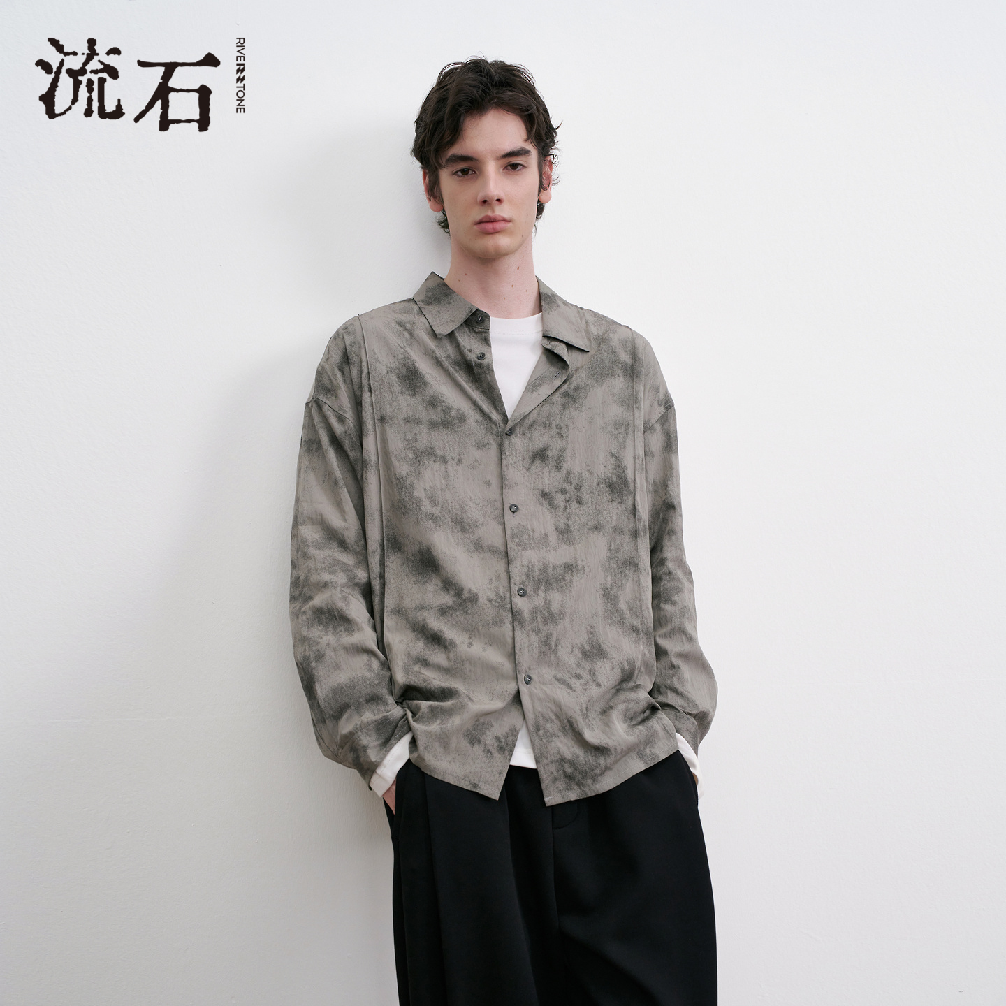 商场同款流石男装印花长袖衬衫