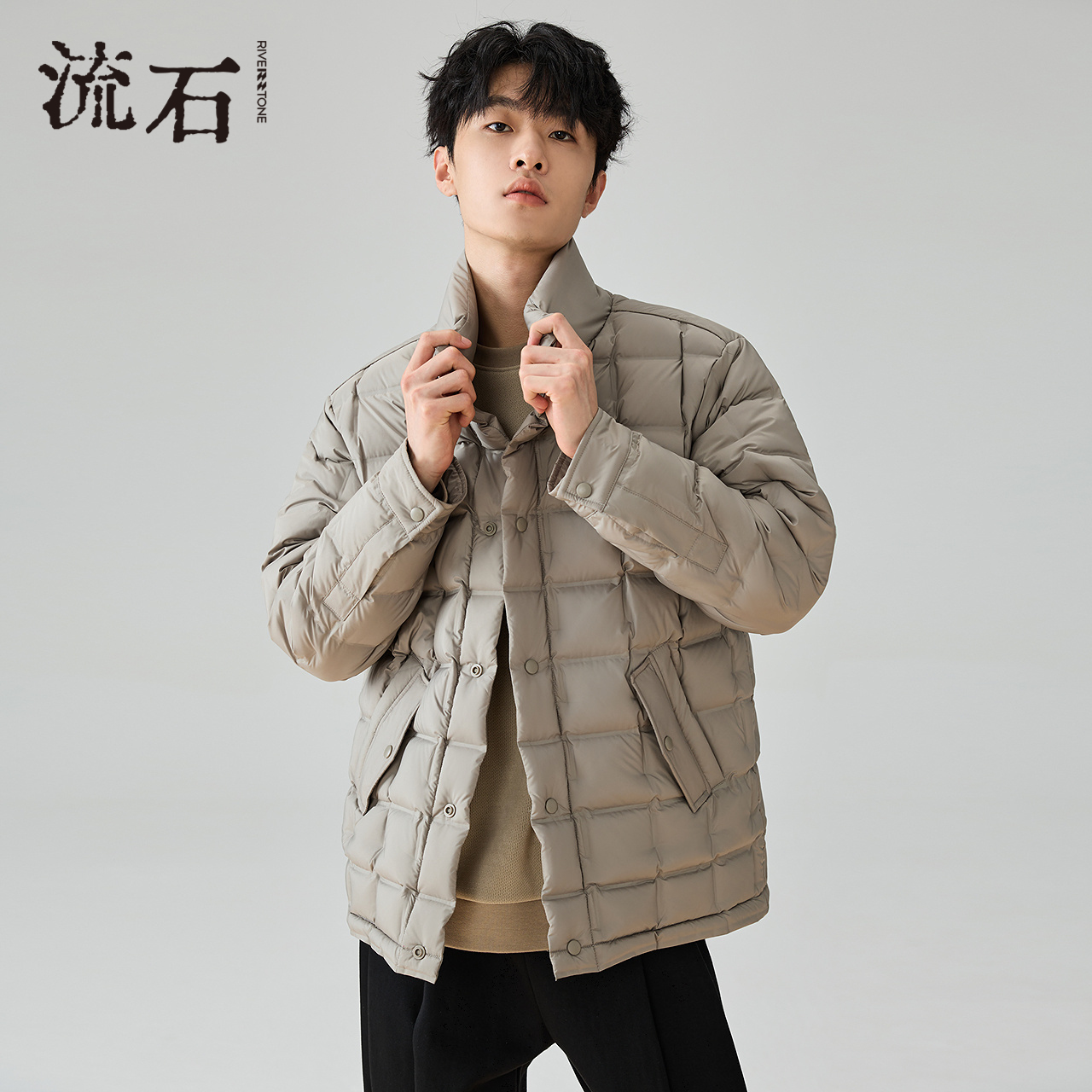 RS流石男装防风保暖短款羽绒服