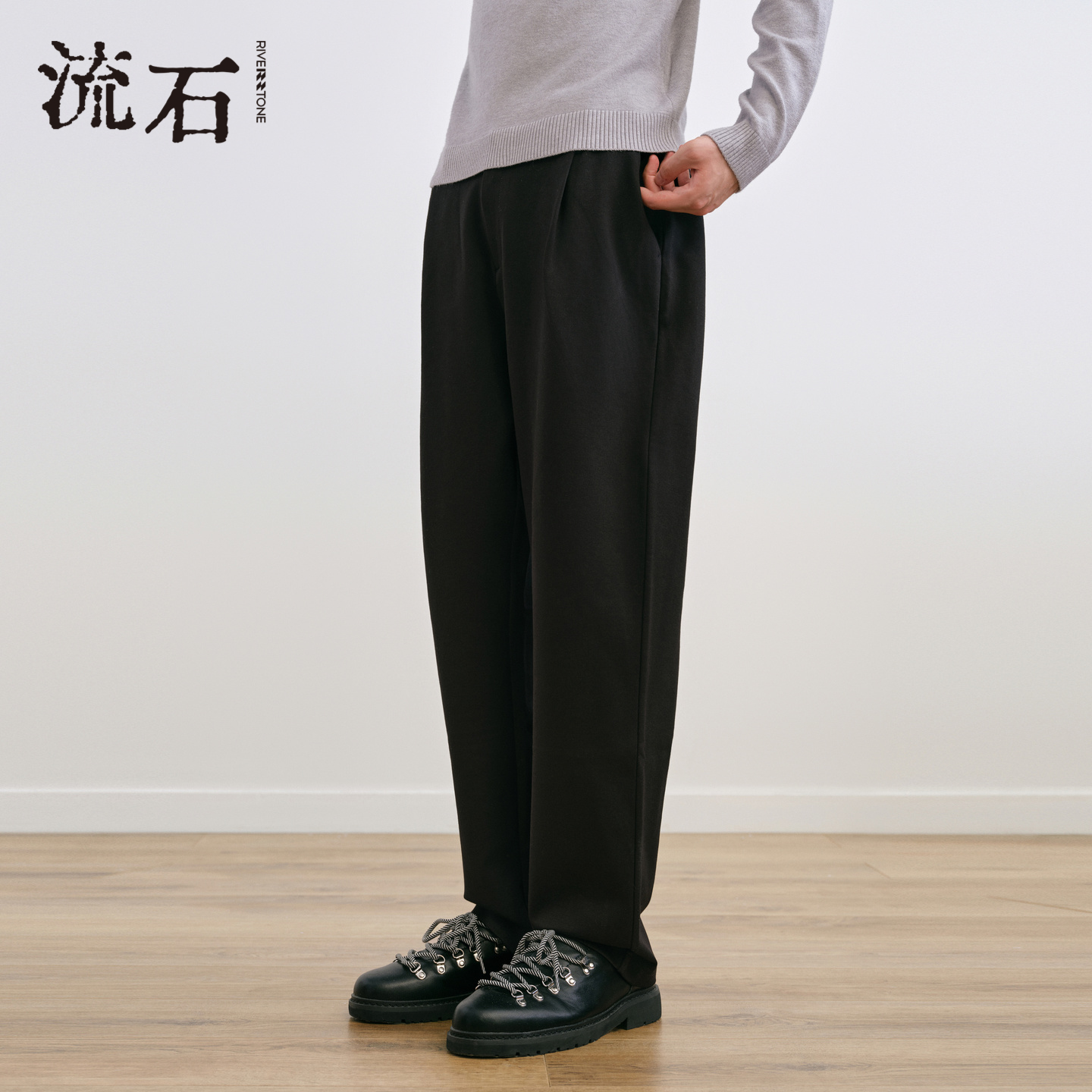 商场同款流石男装黑色针织休闲裤