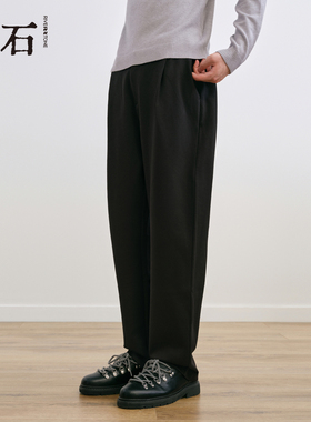 流石男装黑色高端针织休闲长裤2025年冬季新款微弹复古百搭直筒裤