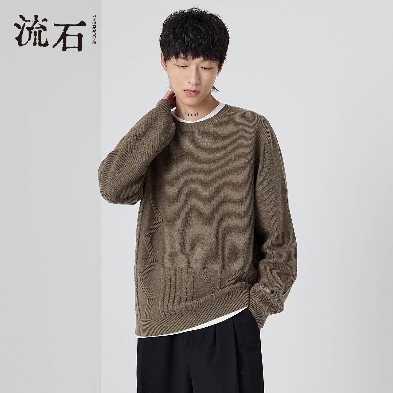 商场同款流石男装经典提花针织衫