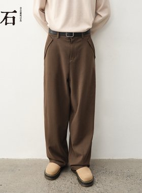 流石男装保暖拉毛休闲长裤2025年冬季新款男士设计感垂顺直筒裤子