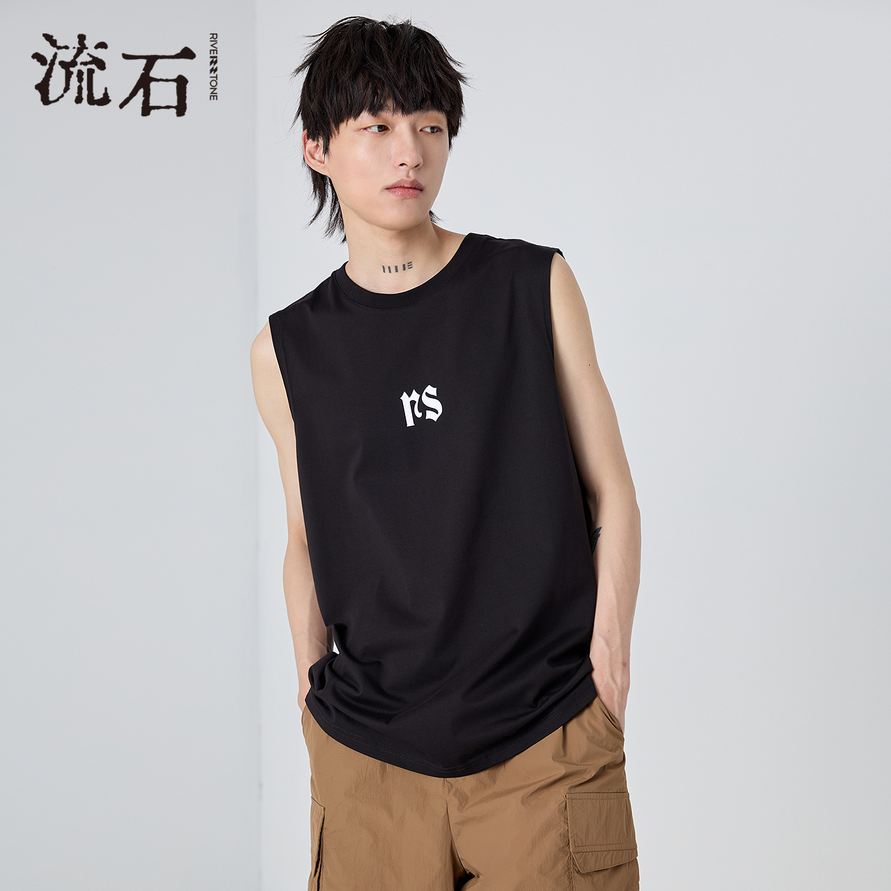 RS流石男装冰氧吧印花运动背心男