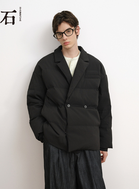 流石男装黑色短款西装羽绒服2025年冬季新款男士轻便白鸭绒外套潮