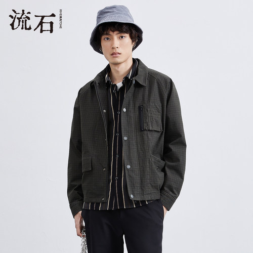 流石男装工装格纹休闲夹克衬衫潮