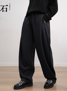 流石男装复古风运动休闲裤2025年秋冬季男士设计感厚款弯刀长裤子