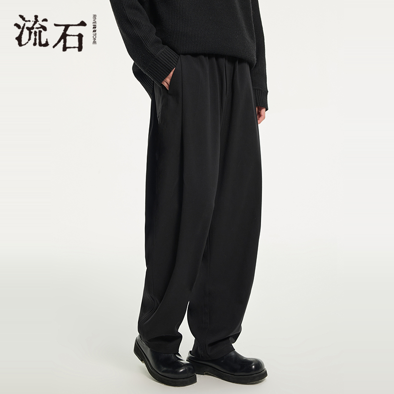 流石男装百搭阔腿弯刀休闲裤经典
