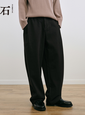 流石男装黑色高端休闲长裤2025年冬季新款男士加绒加厚微弹直筒裤