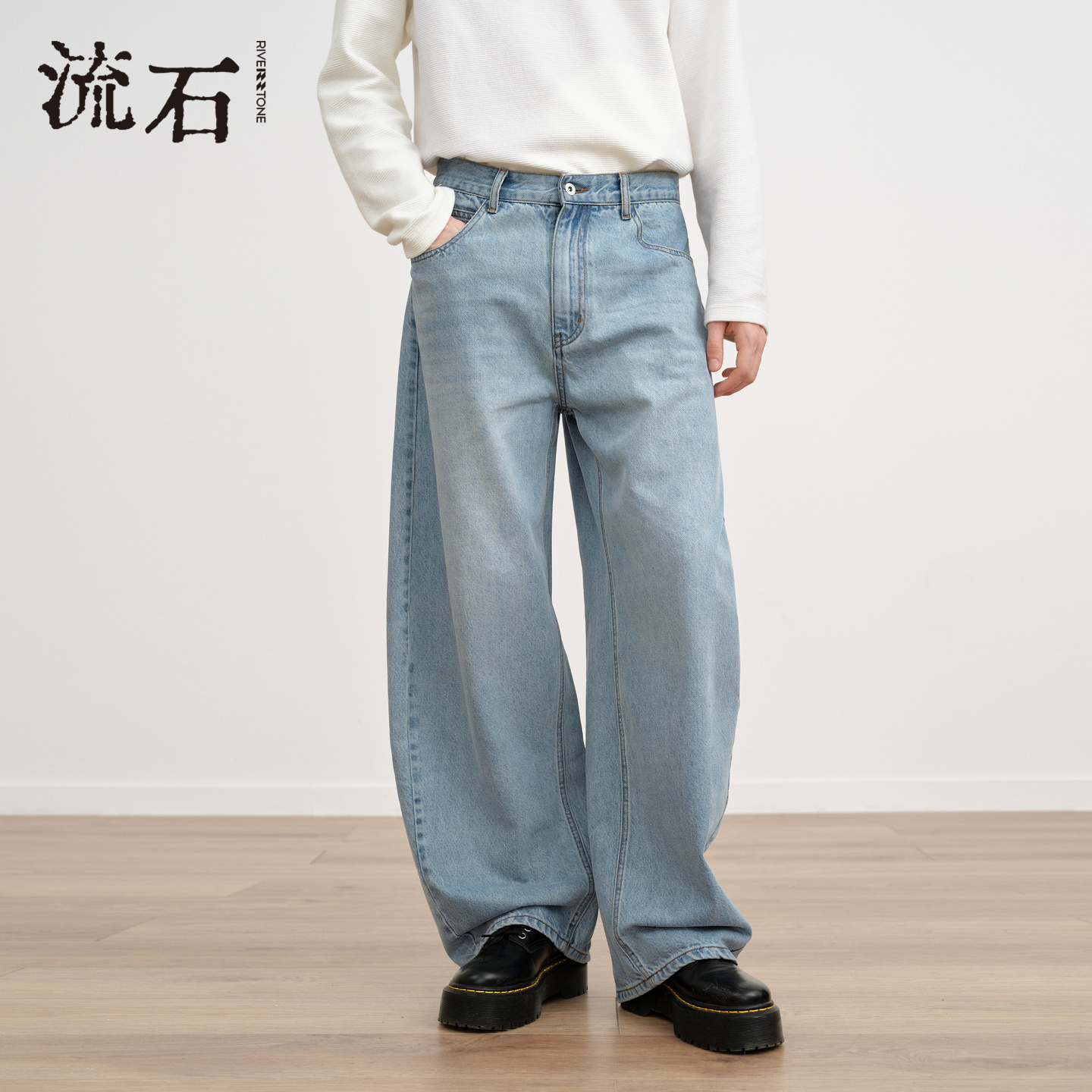 商场同款流石男装复古牛仔弯刀裤