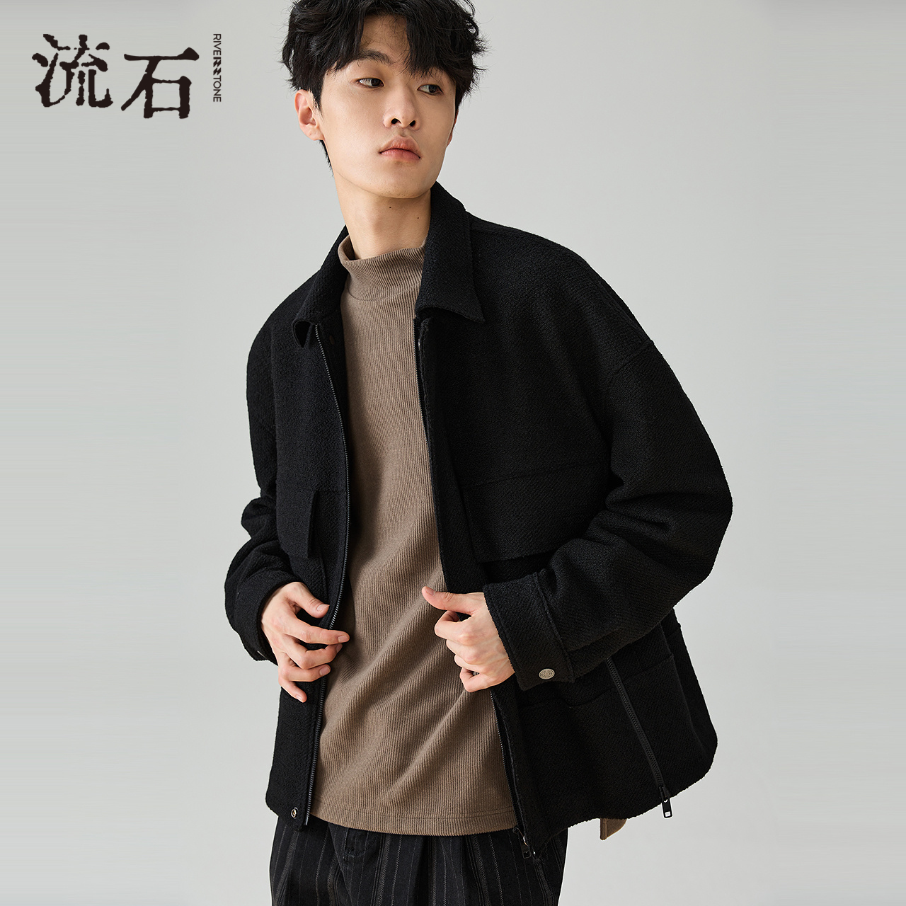 商场同款流石男装羊毛呢短款外套