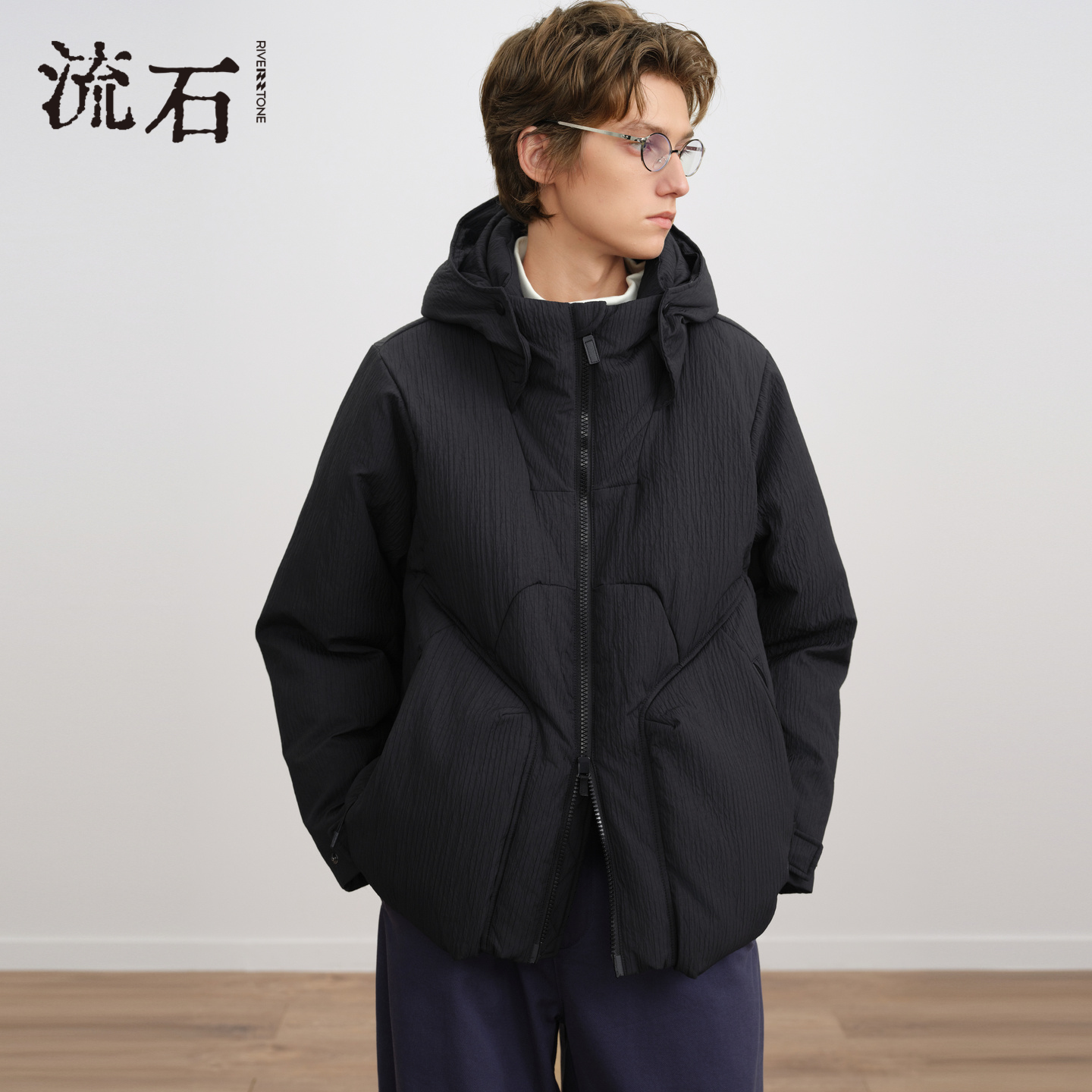 商场同款流石男装连帽短款羽绒衣