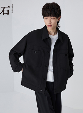RS流石男装黑色经典工装翻领夹克2026年秋季新款男士时尚百搭外套