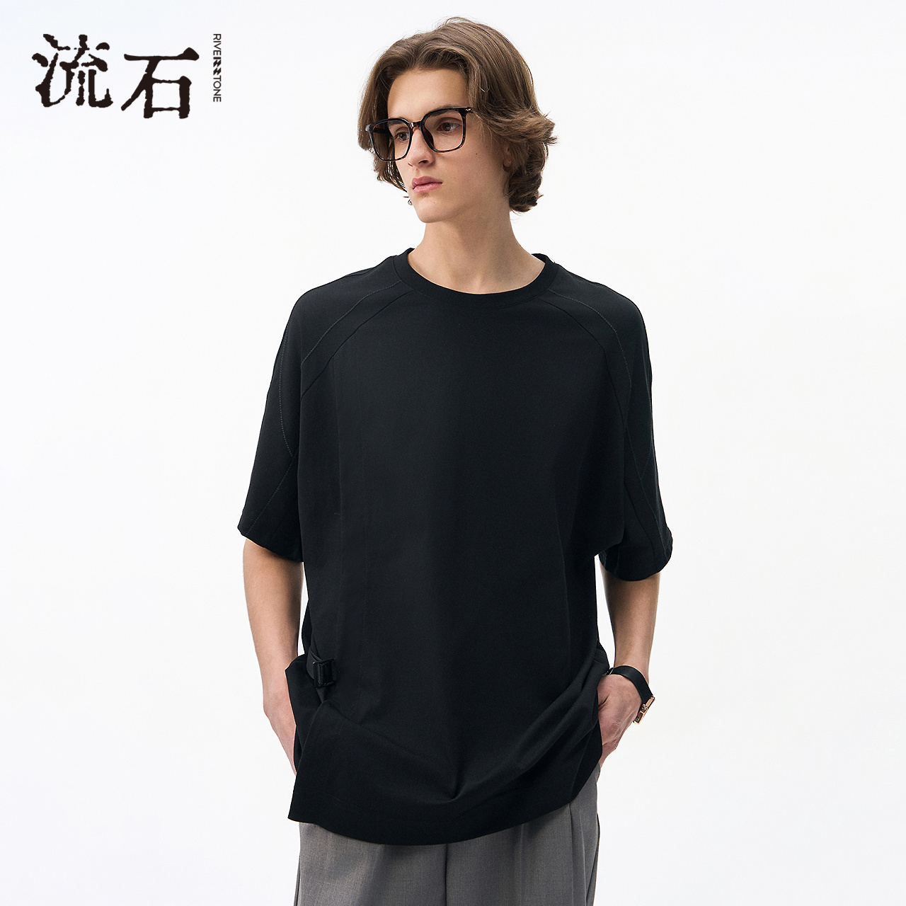 商场同款流石男装拼接短袖T恤潮