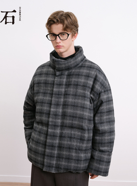 流石男装羊毛呢短款羽绒服2025年冬季新款男生高端简约白鸭绒外套
