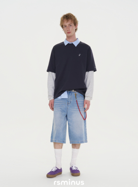 riverstone男装美式复古简约七分牛仔短裤2026春季新款做旧直筒裤