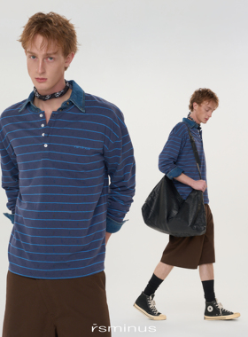 riverstone男装宽松复古亨利领条纹长袖T恤2026年春季新款打底衫