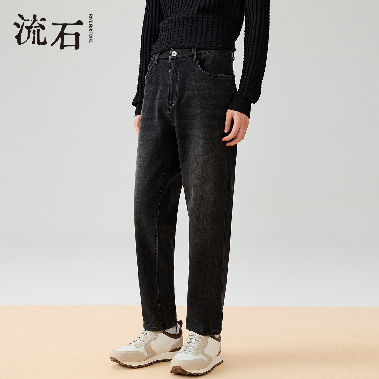 商场同款流石男装做旧加绒牛仔裤