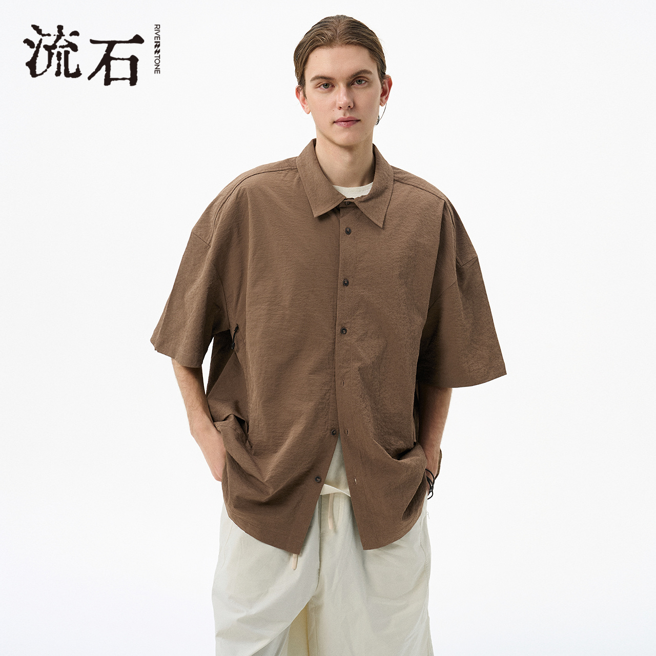 商场同款流石男装肌理感短袖衬衫