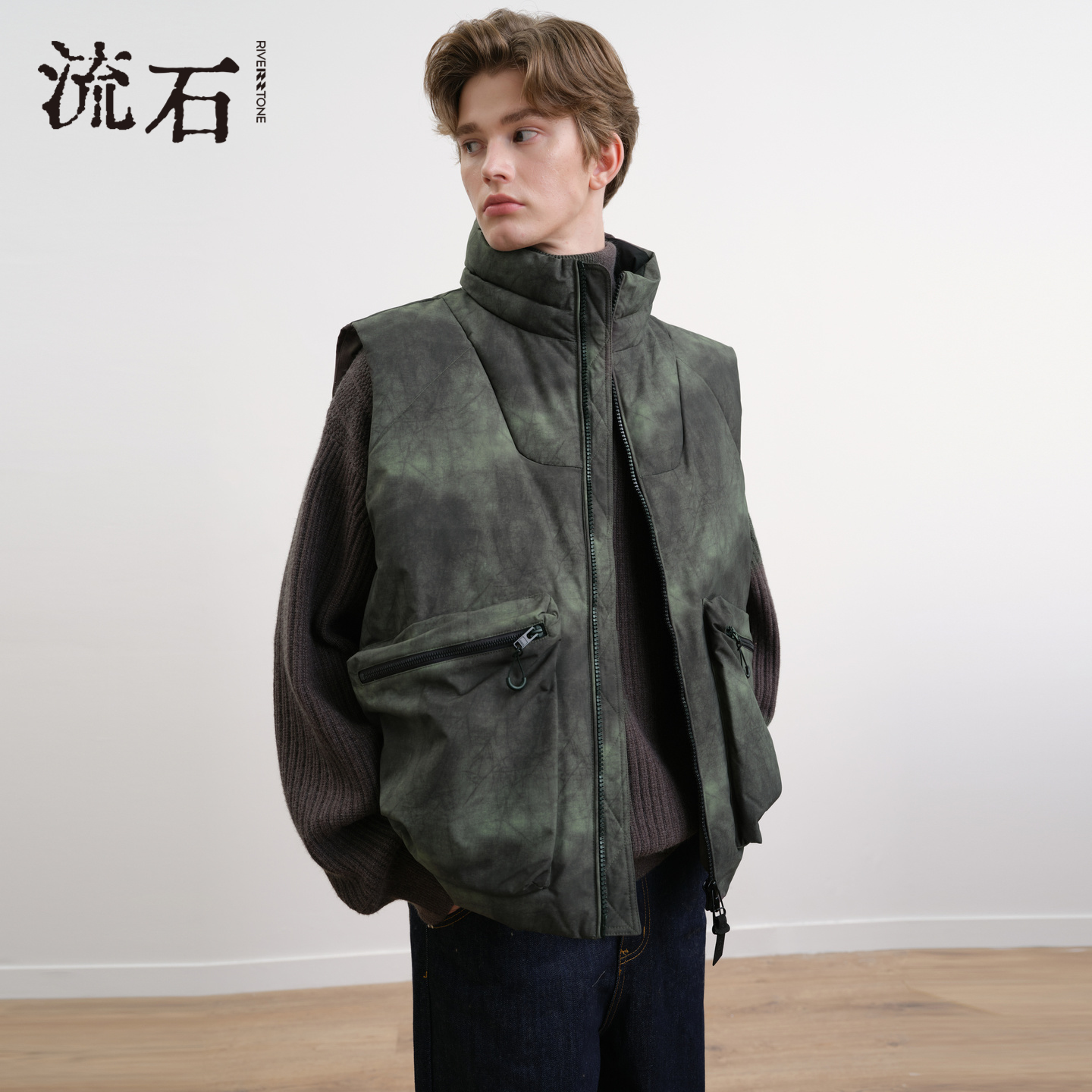 商场同款流石男装扎染风羽绒马夹