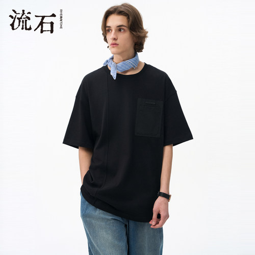 商场同款流石男装贴袋短袖T衫