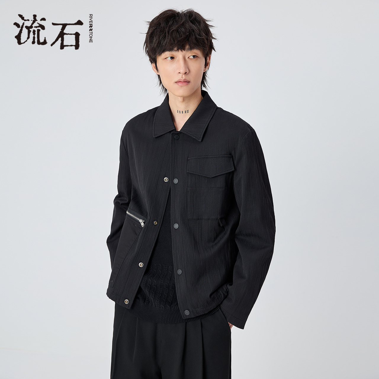 RS流石男装宽松外套梭织翻领秋季