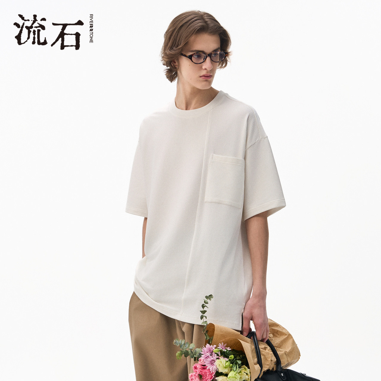 流石男装简约拼接短袖T恤2026年夏季新款男士高端肌理感贴袋上衣,男装,T恤,淘宝优惠券,粉丝福利购,淘宝优惠卷