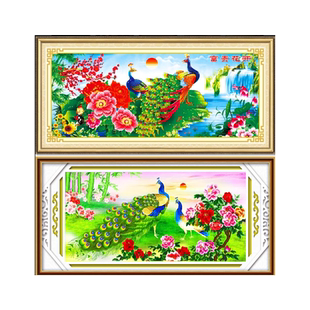 青飞5D精准印花开富贵孔雀富贵十字绣锦绣前程春光钻石画客厅