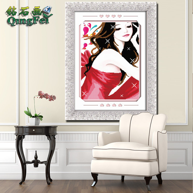 青飞5d立体倾听心声钻石画十字绣女孩红韵钻石画卧室客厅包邮