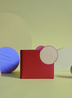 TREBLE Z 新款小太阳撞色真皮短款钱包卡夹 轻薄对折多卡位 红色