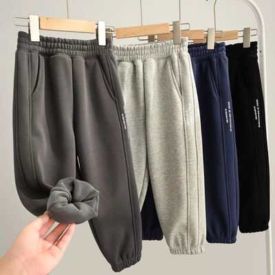 童装男童加绒裤子一体绒运动裤秋冬季儿童时髦中大童帅气保暖卫裤