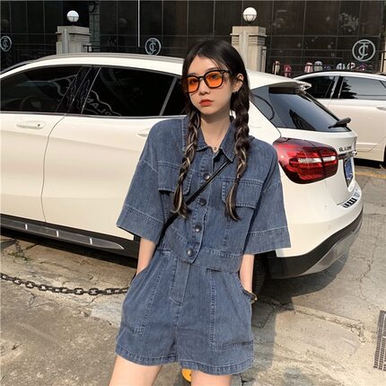 减龄气质短袖衬衫牛仔套装女2025年夏季新款大码短裤子外套两件套