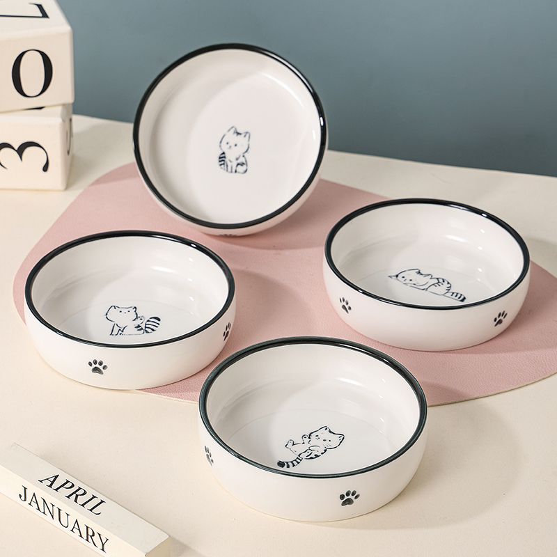猫碗猫粮碗狗碗猫食盆猫咪饭碗饭盆大口径水碗平口陶瓷碗宠物用品