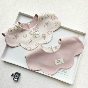 婴儿童双面图案纯棉加宽口水巾宝宝360度花朵a类全棉围嘴加宽加大