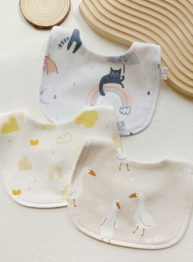 婴儿U型a类纯棉防水围嘴男宝宝女童防吐奶口水巾a类围兜食饭0-3岁