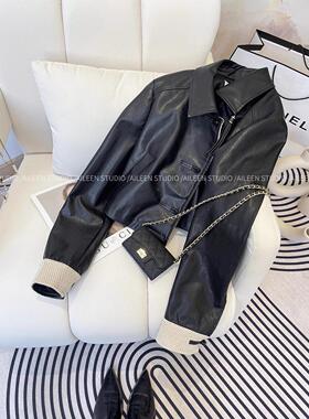 黑色皮衣外套女短款2024早秋新款设计感小众新中式国风皮夹克上衣