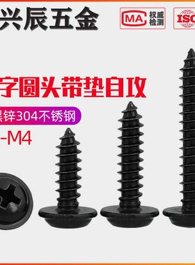 M2.6M3M4M5 黑色304不锈钢圆头自攻木螺丝钉盘头*6x8x10x12x14x50